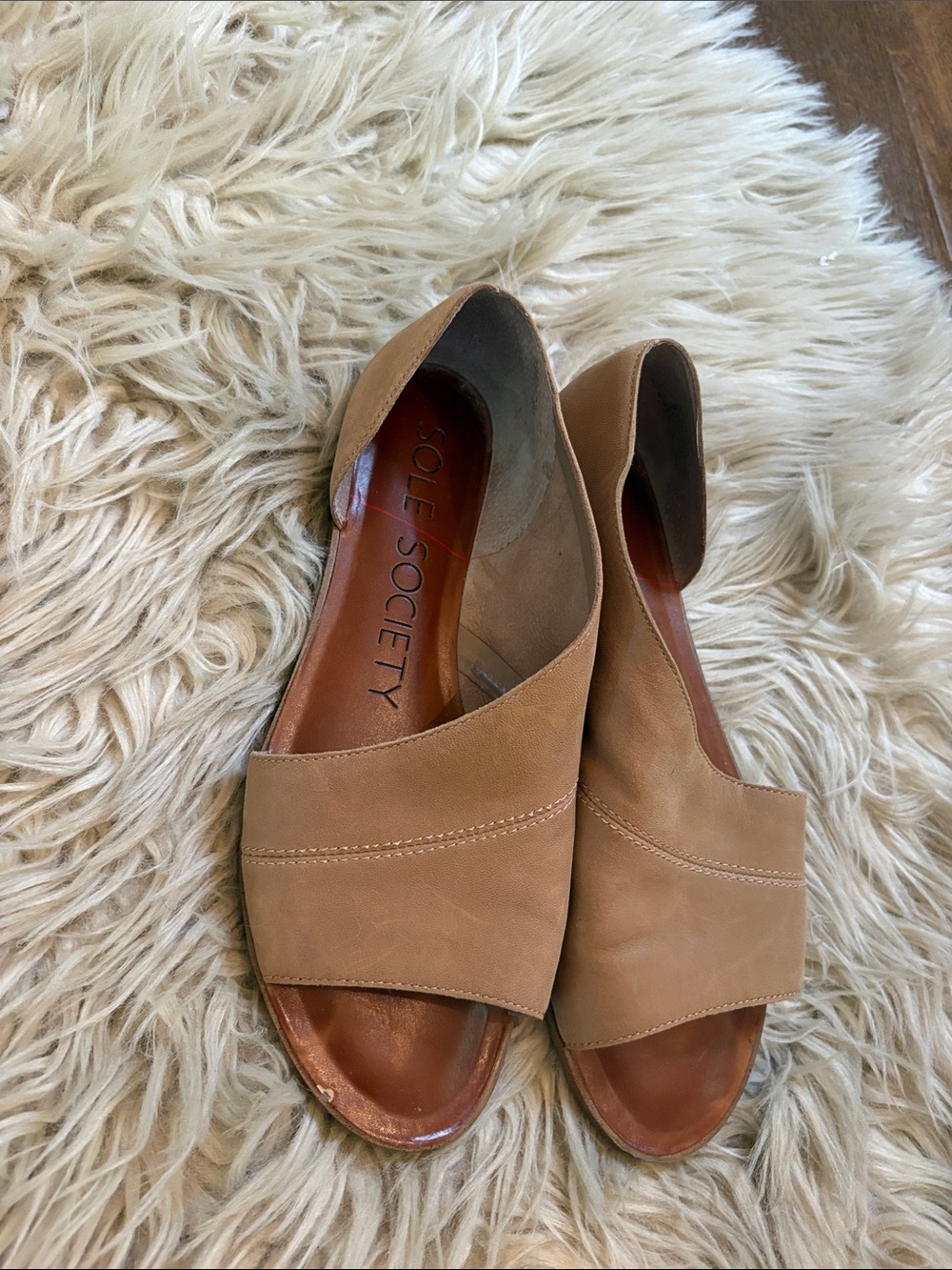 Sole Society Tan Leather Open-Toe Slide Mules size 8.5